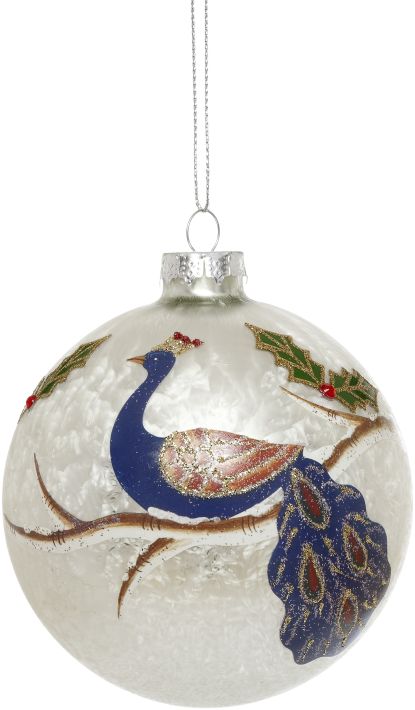 Peacock on Branch Ornament - 4 Inches