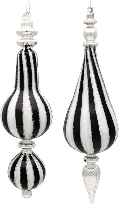 Grand Striped Finial Ornament - Assortment of 2 - 14-15 Inches