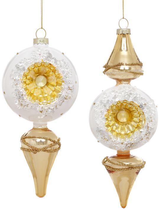 Festive Glitter Finial Ornament, Assortment of 2- 6-7 Inches