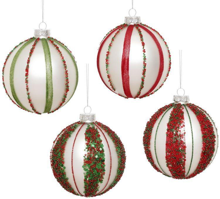 Holiday Stripe Ornament, Assortment of 4 - 4 Inches