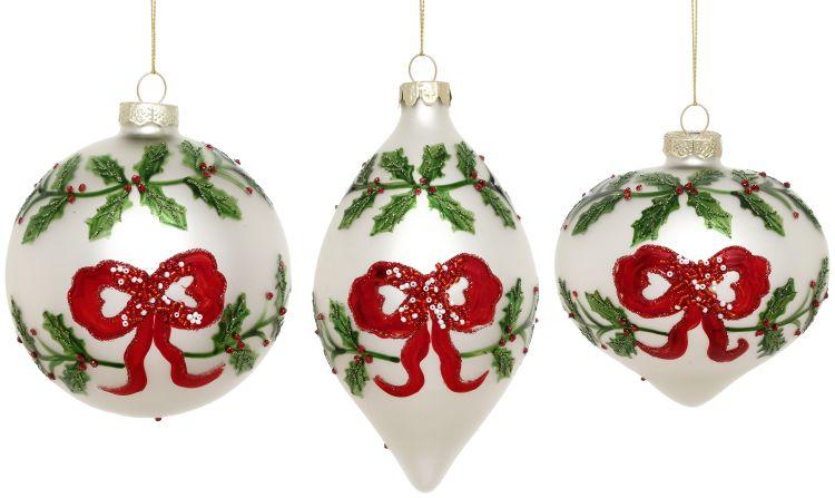 Festive Holly Bow Ornament, Box of 6- 4-5 Inches