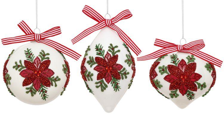 Poinsettia Bow Ornament, Box of 6- 4-5 Inches