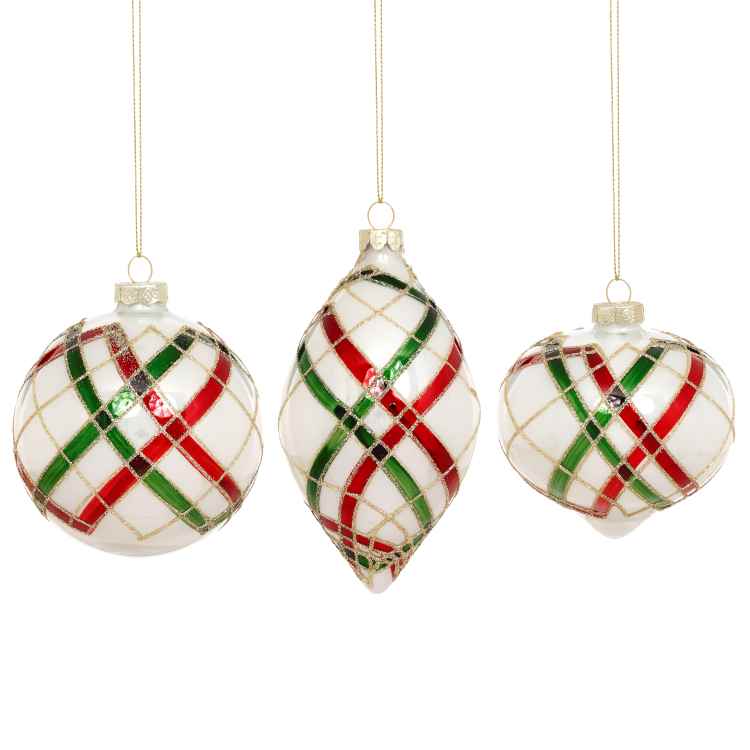 Holiday Plaid Ornament, Box of 6- 4-5 Inches