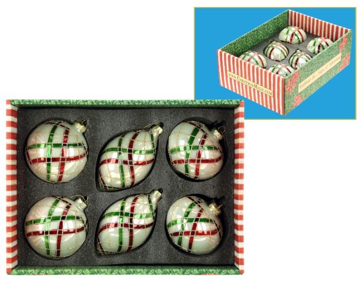 Holiday Plaid Ornament, Box of 6- 4-5 Inches