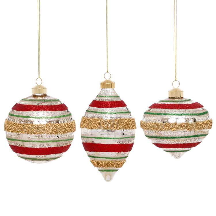 Multi Stripe Ornament, Box of 6- 4-5 Inches