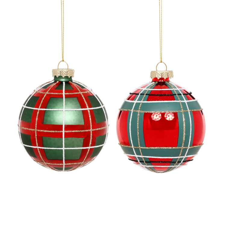 Holiday Plaid Ornament, Box of 6- 3 Inches