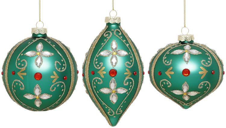 Holiday Jeweled Ornament, Box of 6- 4-5 Inches