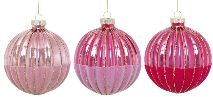 Striped Velvet Ornament, Box of 6- 4 Inches