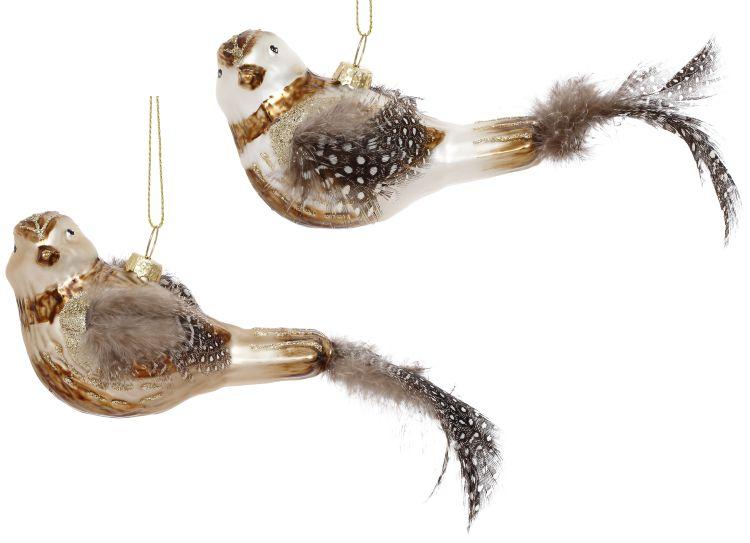 Feathered Bird Ornament, Assortment of 2- 4 Inches