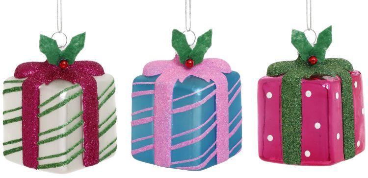 Holiday Gift Ornament, Assortment of 3- 3 Inches