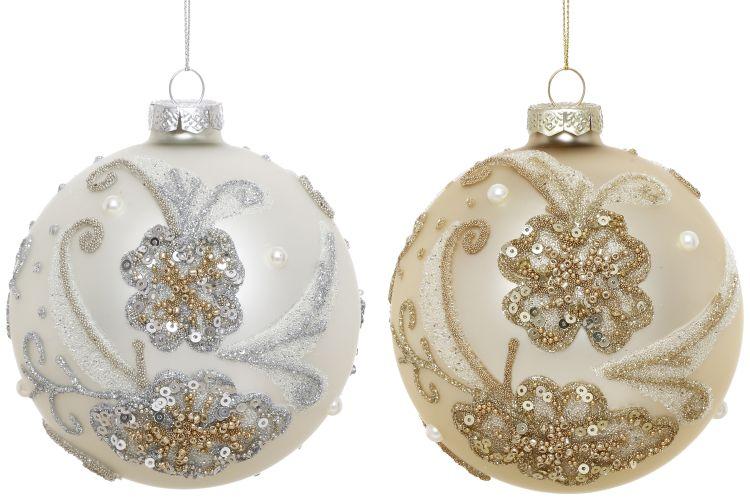 Glittered Floral Ornament, Box of 6- 4 Inches