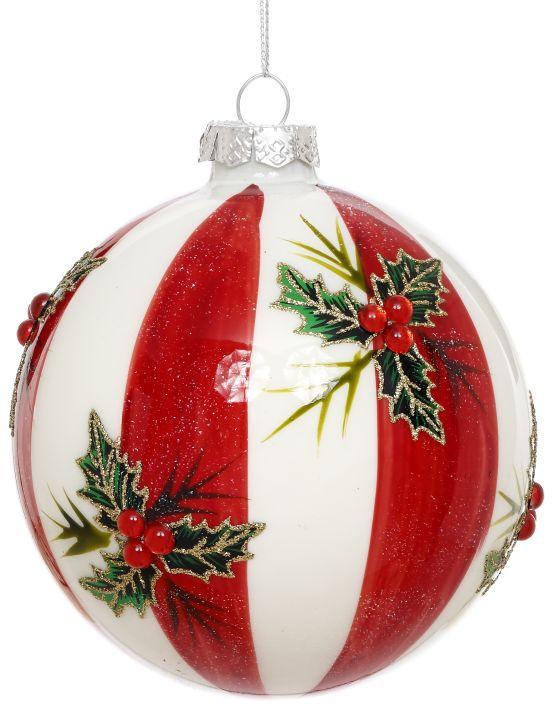 Holly Stripe Ornament, Box of 6- 4 Inches