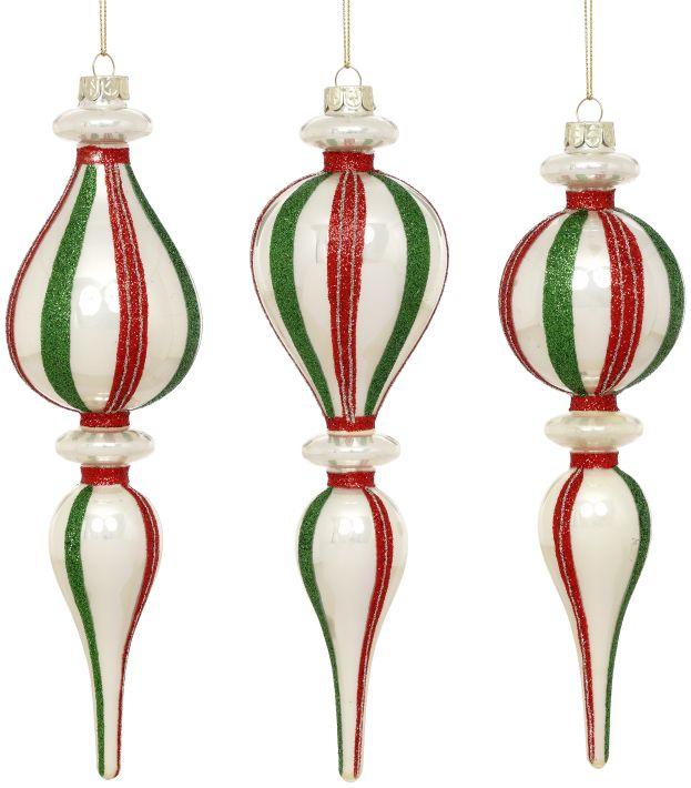 Striped Finial Ornament, Assortment of 3- 10 Inches
