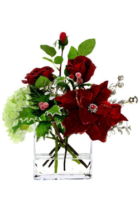 Rose Hydrangea Poinsettia Vase - 14.5 inches