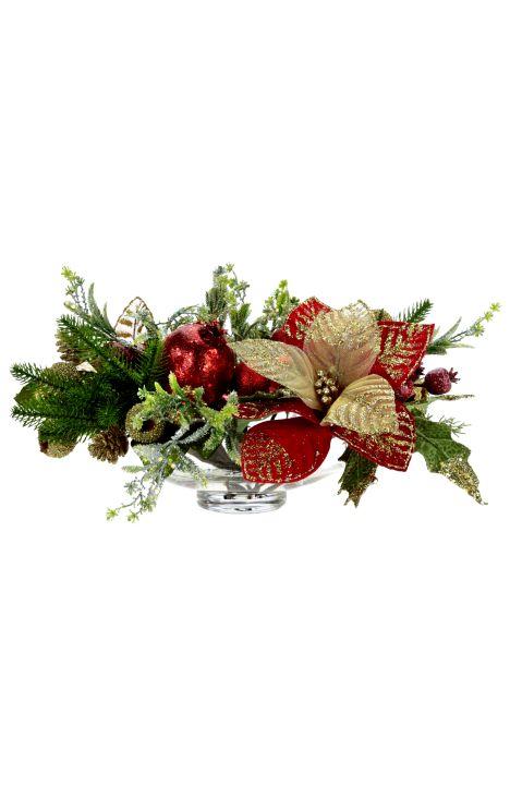 Large Poinsettia Centerpiece, Red - 14 x 7Inches
