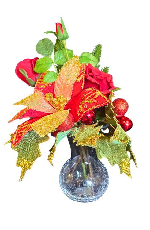 Vase of Poinsettia and Floral, Red