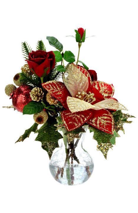 Vase of Poinsettia and Floral, Red