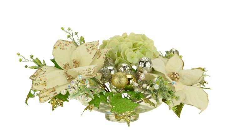 Large Poinsettia Centerpiece, Ivory - 17 x 9 Inches