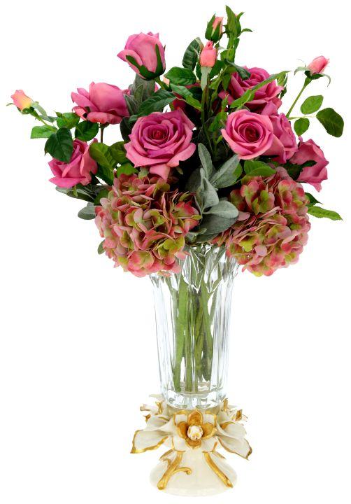Garden Rose and Hydrangea in Vase - 27.5 Inches