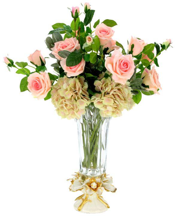 Garden Rose and Hydrangea in Vase - 27.5 Inches