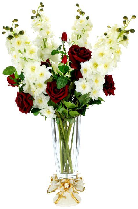 Garden Rose and Deplhinium in Vase - 34 Inches