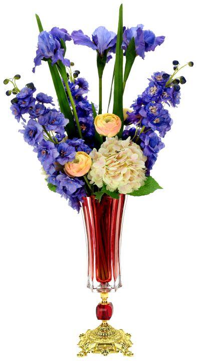 Vibrant Hydrangea and Iris in Vase - 37 Inches